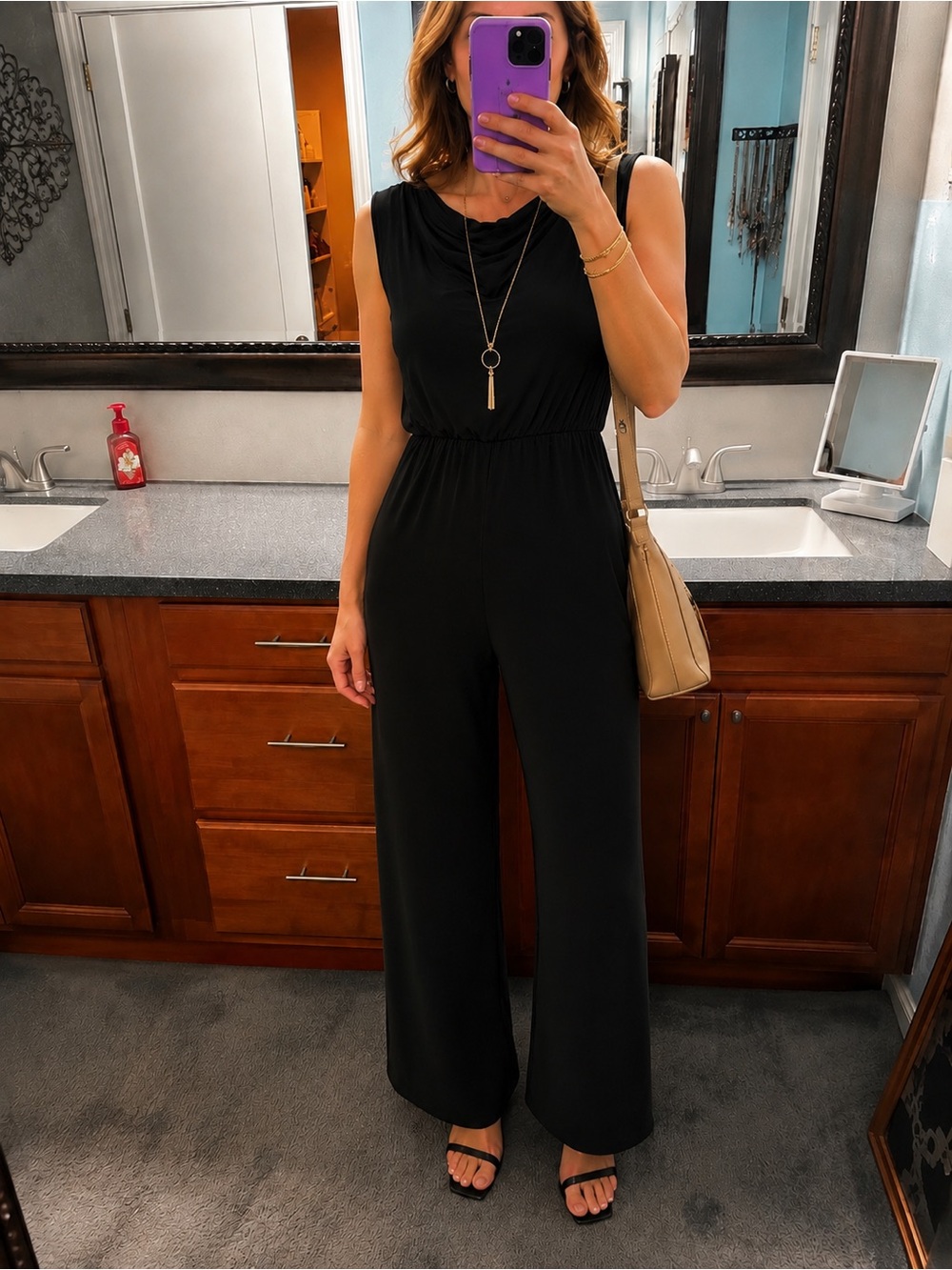 SHEIN Curve Black Sleeveless Wide-Leg Poly Blend Jumpsuit | XL
